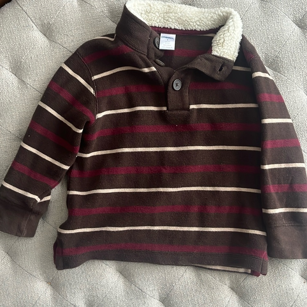 Gymboree boys fleece collar brown red stripe long sleeve 100% cotton